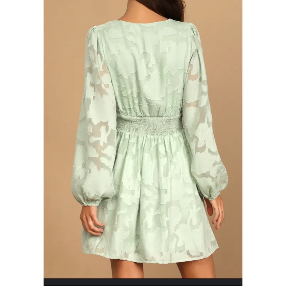 LULU’S Tomorrow and Always Light Sage Green Burnout Floral Mini Dress L - Picture 13 of 15
